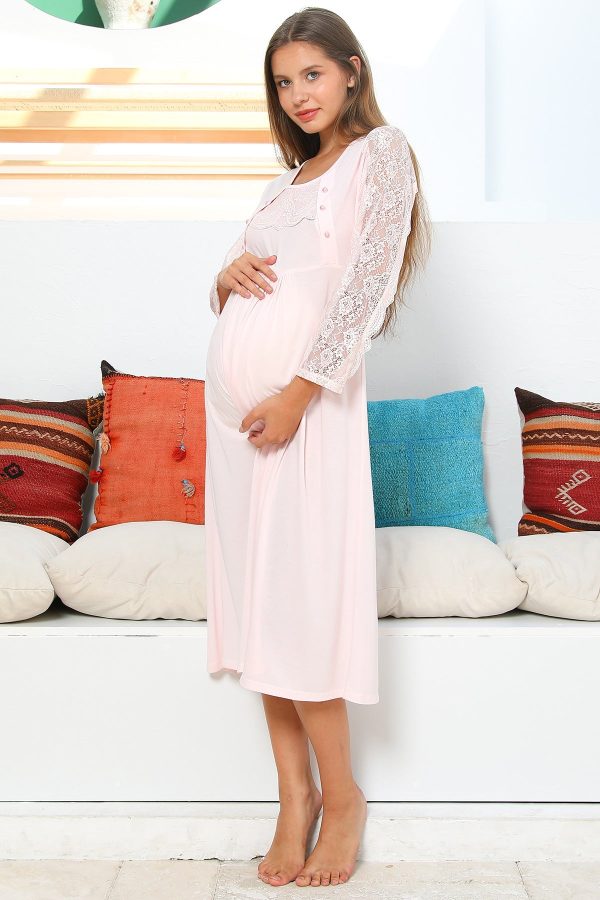 Shopymommy 55103 Elegance Lace Sleeves Maternity & Nursing Nightgown For Sale