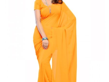 Plain Georgette Saree for Women-Yellow Cheap