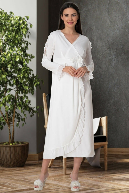 Shopymommy 5522 Guipure Double Breasted Maternity & Nursing Nightgown Online