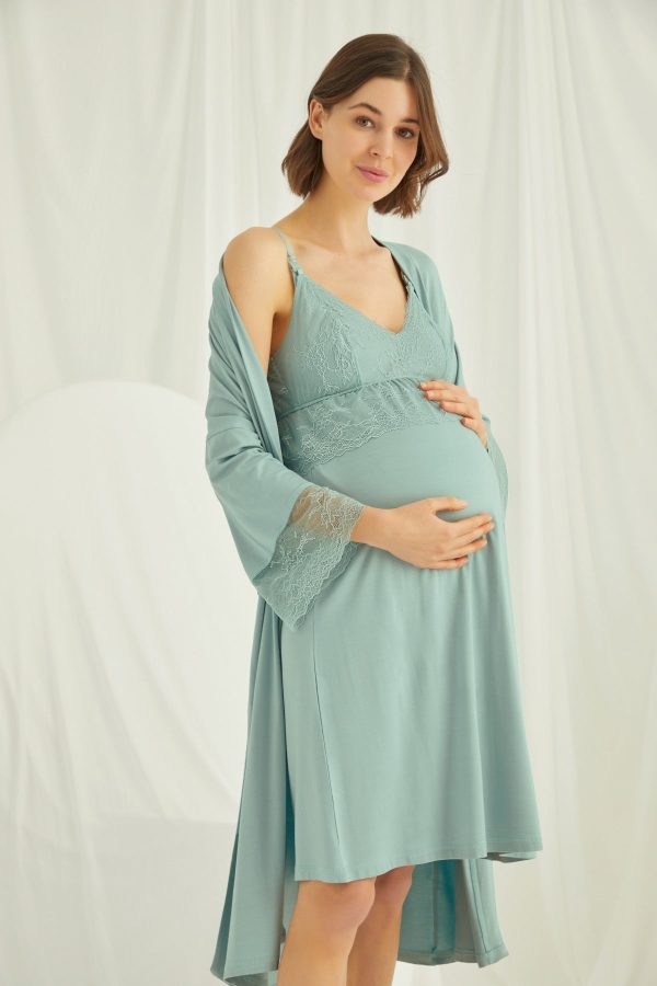 Shopymommy 18470 Lace Strappy Maternity & Nursing Nightgown With Robe For Sale