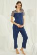 Shopymommy 19298 Lace Maternity & Nursing Pajamas Navy Blue Hot on Sale