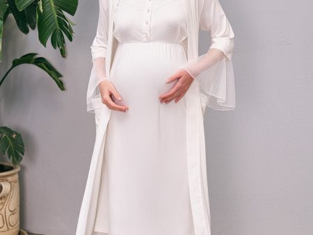 Shopymommy 5649 Flywheel Arm Lace Maternity & Nursing Nightgown With Fashion