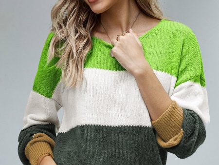 Winter Green Pullover Colorblock Sweater Cheap