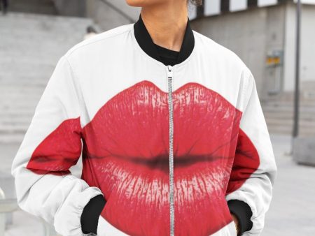 Red Lips Female Bomber Jacket Cheap